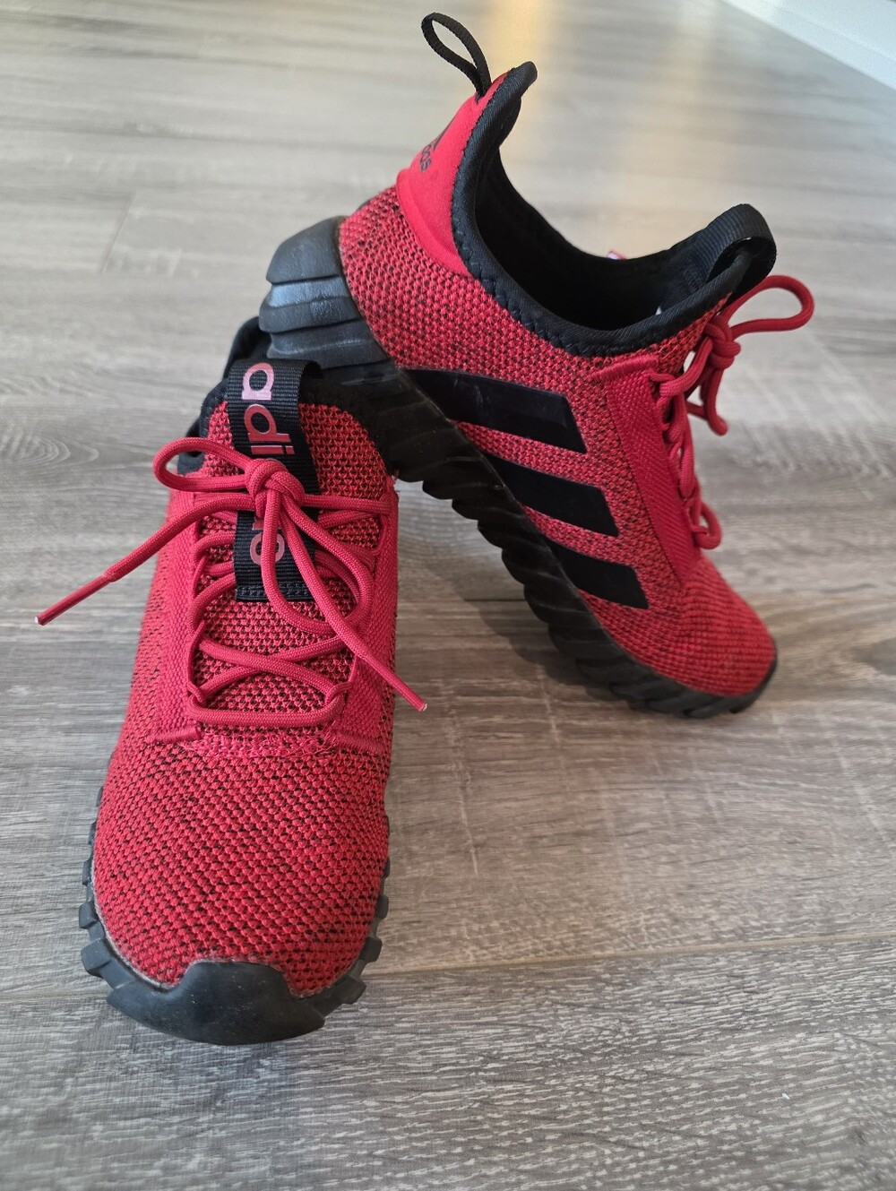 Adidas Red Knit Athletic Sneakers with Black Accents